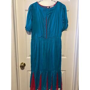Vintage bijou women’s med aqua and pink pleated dress 0981-A2